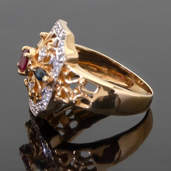 Vintage 18kt Yellow Gold Diamond Ring, Ruby and Sapphire, SZ 6, Appraised $3350 - Picture 6 of 11